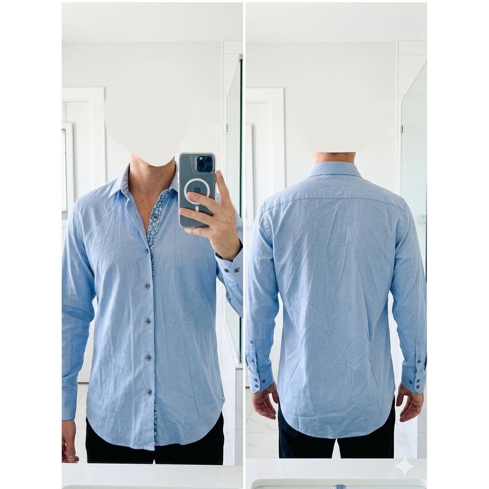 Robert Graham Large Highland Blue Damask Jacquard Long Sleeve Shirt Classic Fit